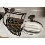 Arcade wall-mounted corner basket in chrome and a ceramic soap dish with chrome mount both new and