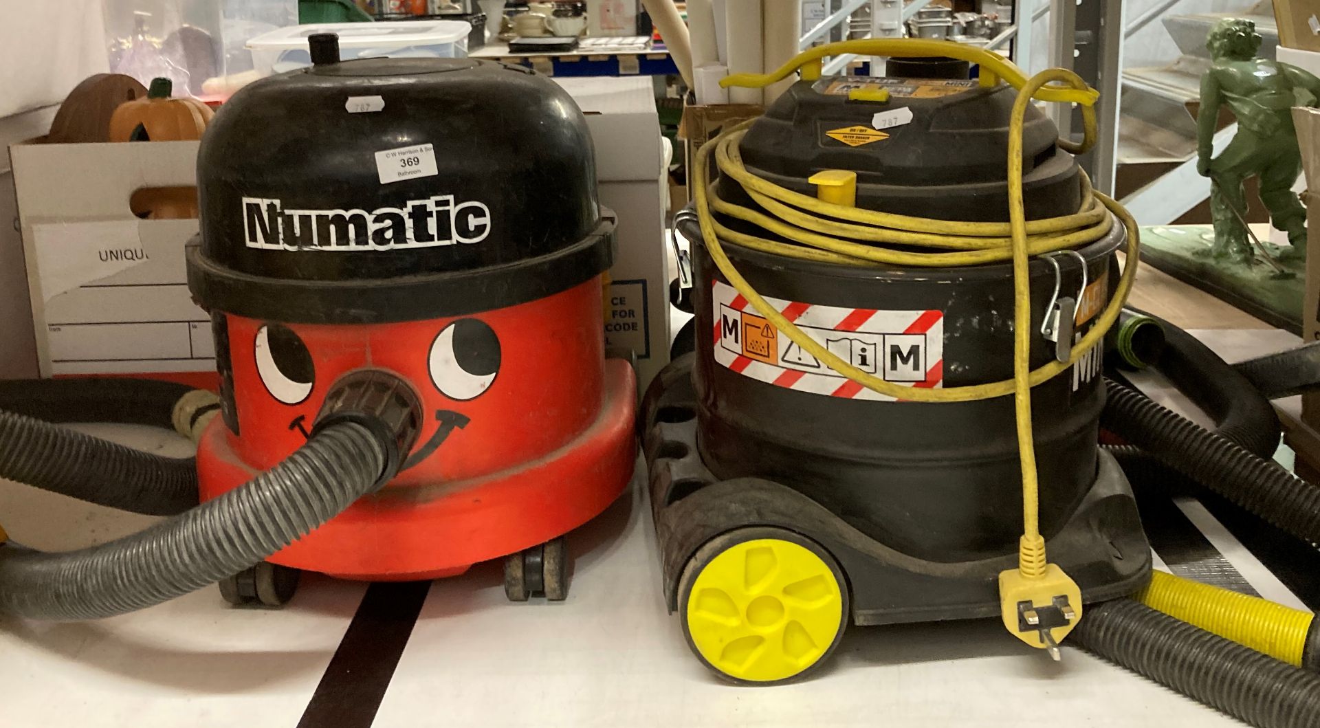 2 x items - Numatic cylinder vacuum (110v) and a V-Tuff M-Class mini industrial vacuum (both 240v)
