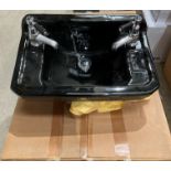 Burlington black ceramic hand wash basin 50cm x 32cm complete with taps and plug (saleroom