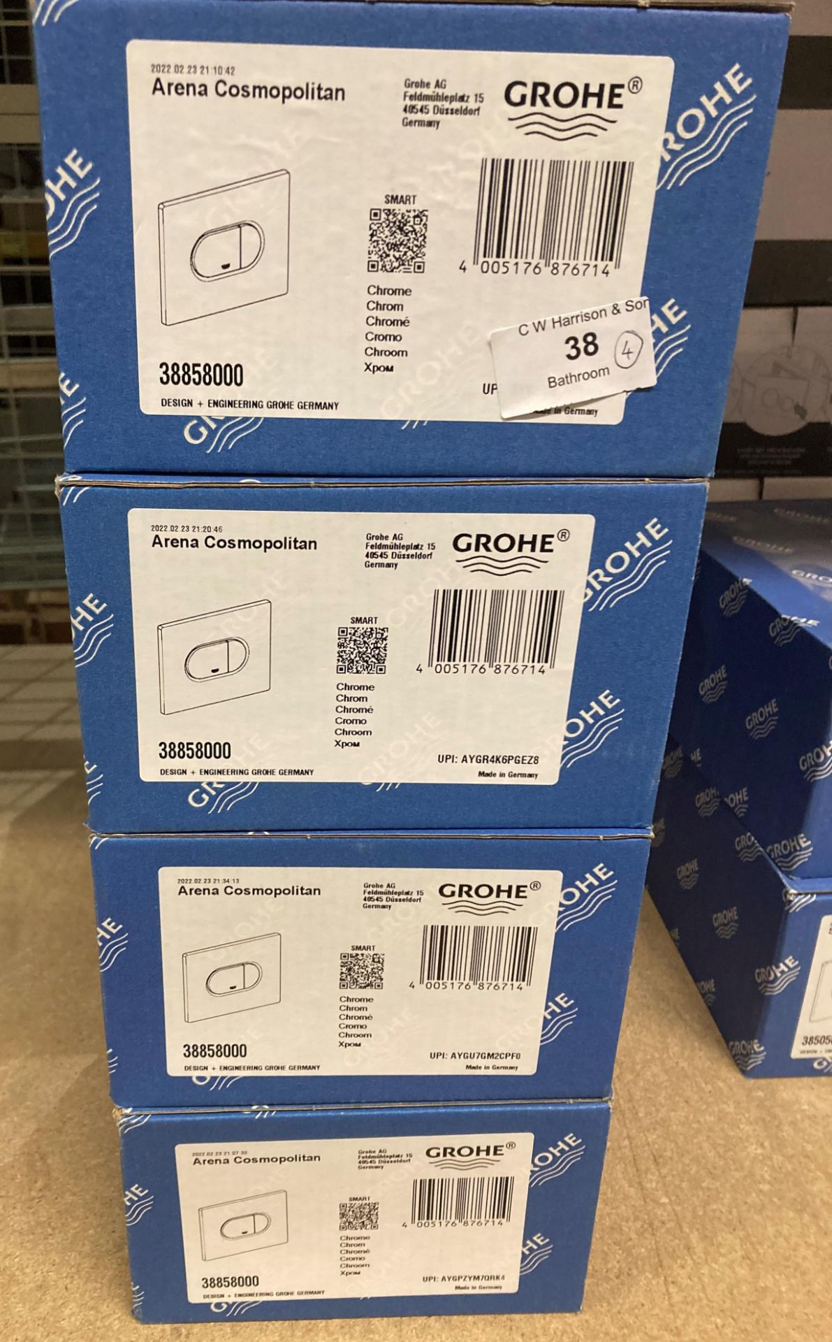 4 x Grohe Arena Cosmopolitan flush plates in chrome finish (saleroom location: AA08)