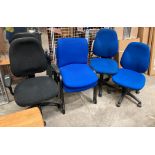 2 x blue cloth office swivel chairs,