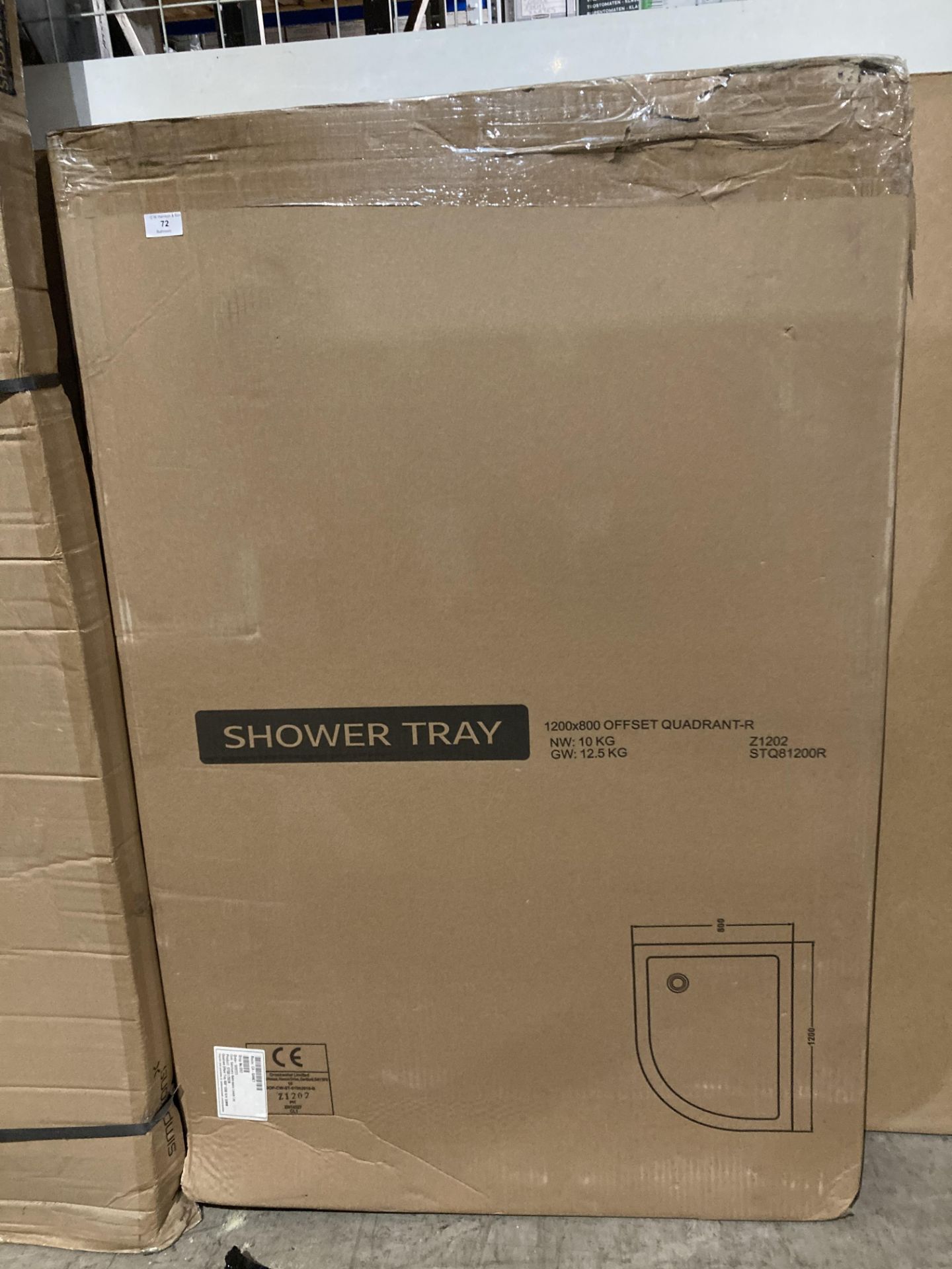 Unbranded offset quadrant-R shower tray 1200mm x 800mm boxed (saleroom location: OUTSIDE MEZ)