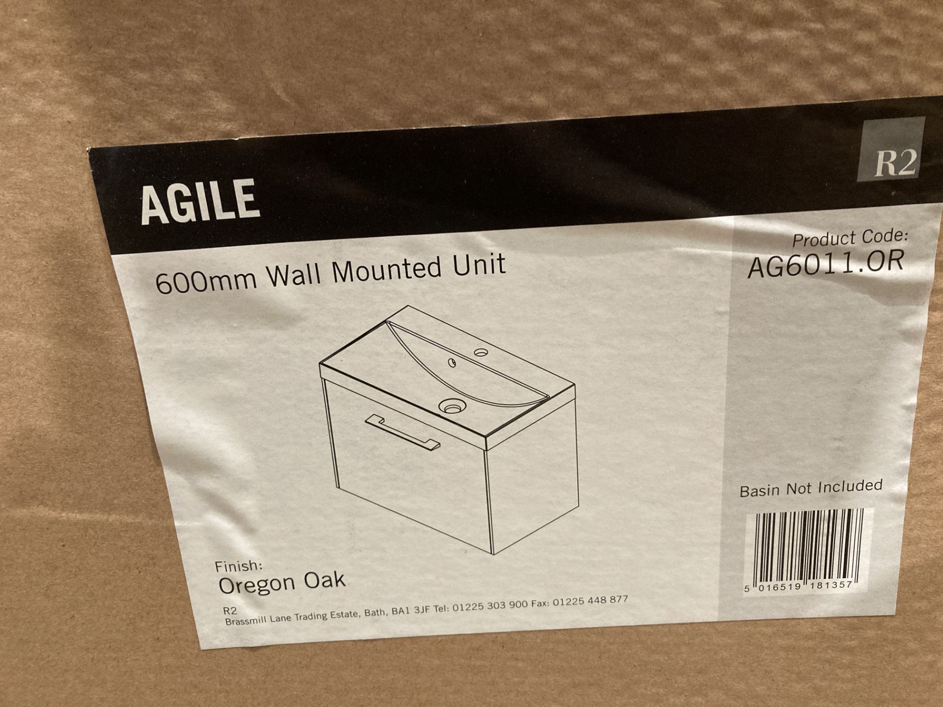 Agile 600mm wall mounted unit in Oregan Oak (new boxed) (saleroom location: RB) - Image 2 of 2