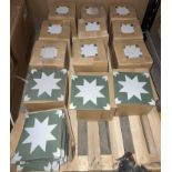 13 x packs of 25 20cm star design ceramic wall tiles in green and off white (saleroom location: QL