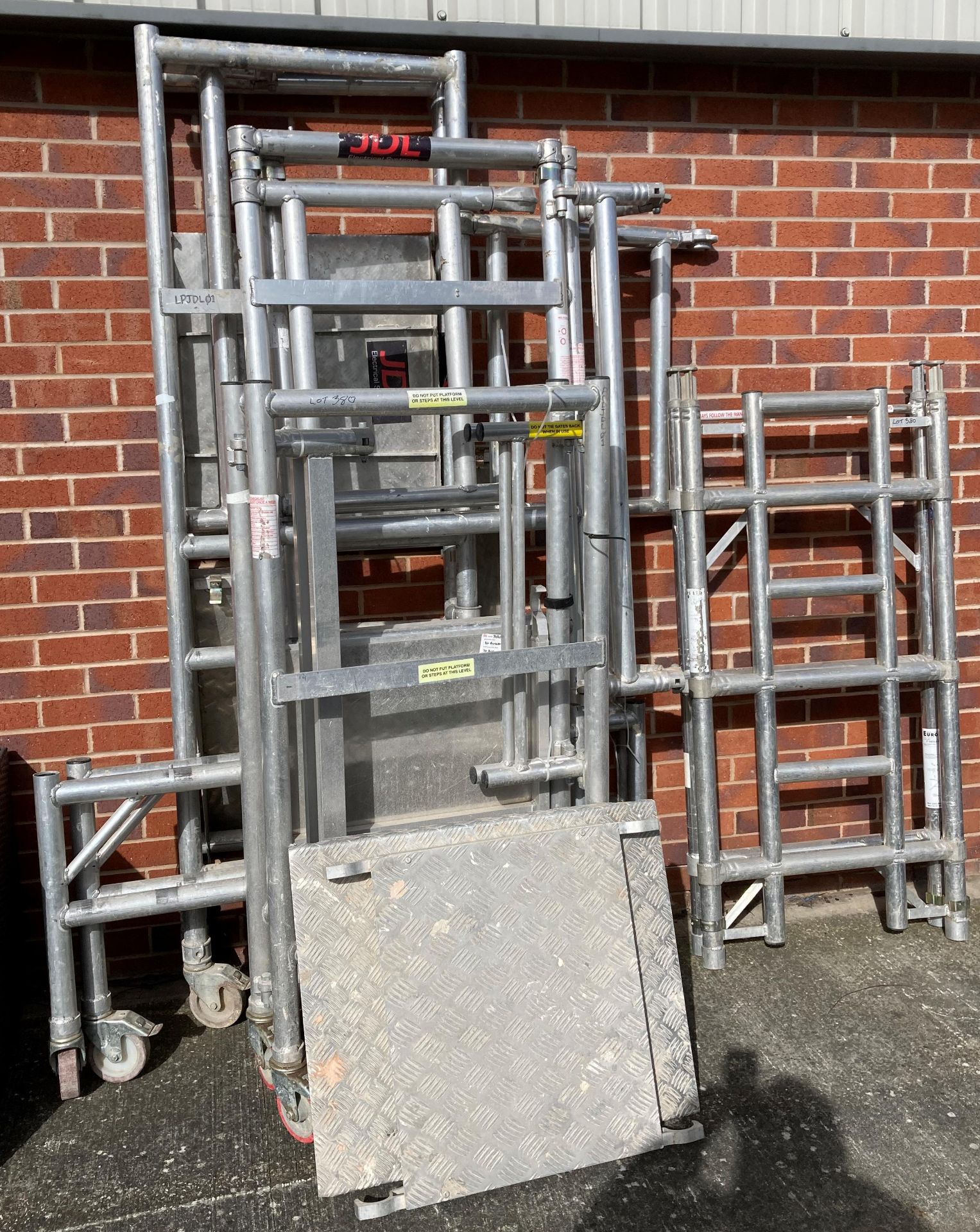 3 x aluminium scaffold platforms complete with 2 extra uprights and platform bases (saleroom
