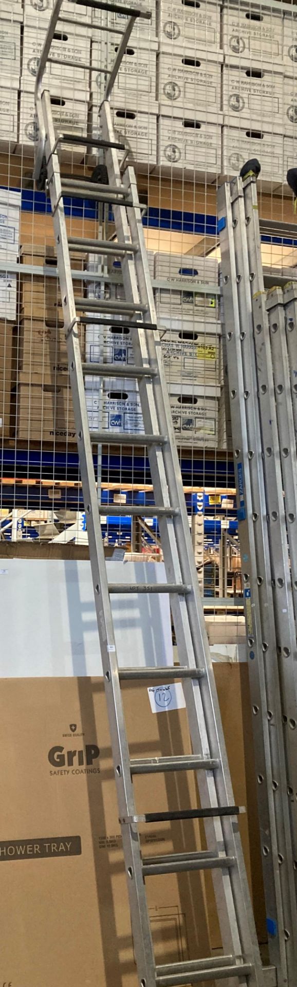 25 rung aluminium double extension roof ladder (saleroom location: OUT MEZ)