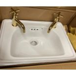 Burlington Edwardian cloakroom basin with brass effect taps and fittings 51cm (saleroom location: