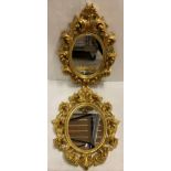 2 x Gilded plastic ornate oval wall mirrors,