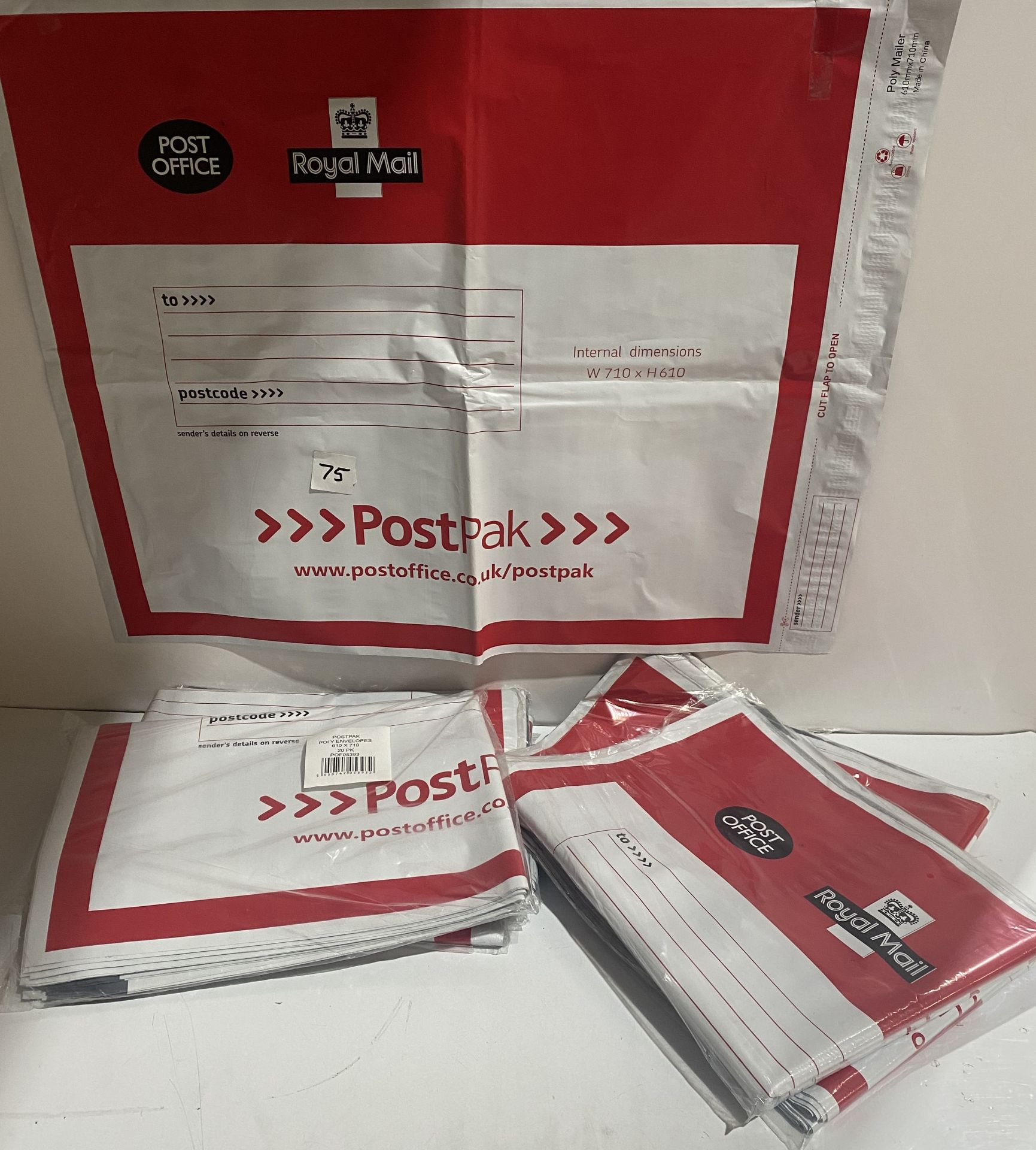 10 packs of 20 Royal Mail poly mailing bags peel & seal W710xH610mm