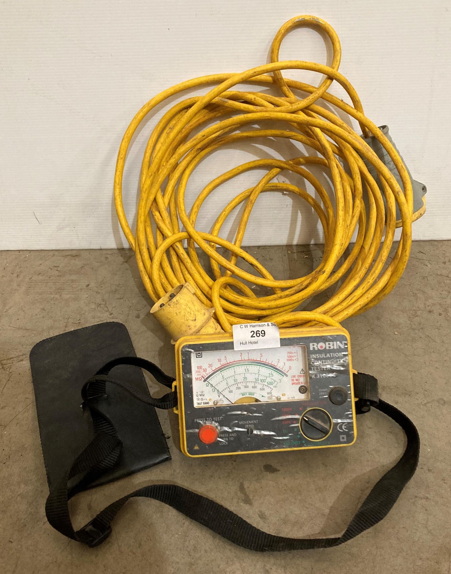 Robin K3106DL insulation continuity tester and a 110v extension cable (saleroom location: MA1)