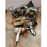 Five assorted 240v power tools including Black & Decker Powercentre DIII grinder/polisher (perished,