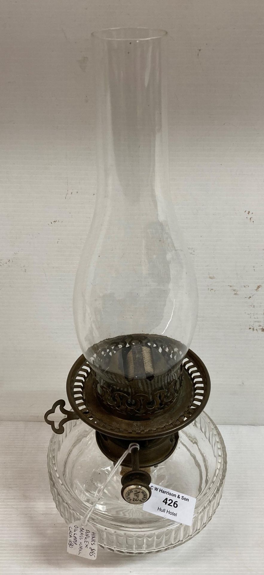 A Victorian Hinks Duplex No 2 oil lamp complete with brass wall holder (saleroom location: K10) - Image 2 of 2