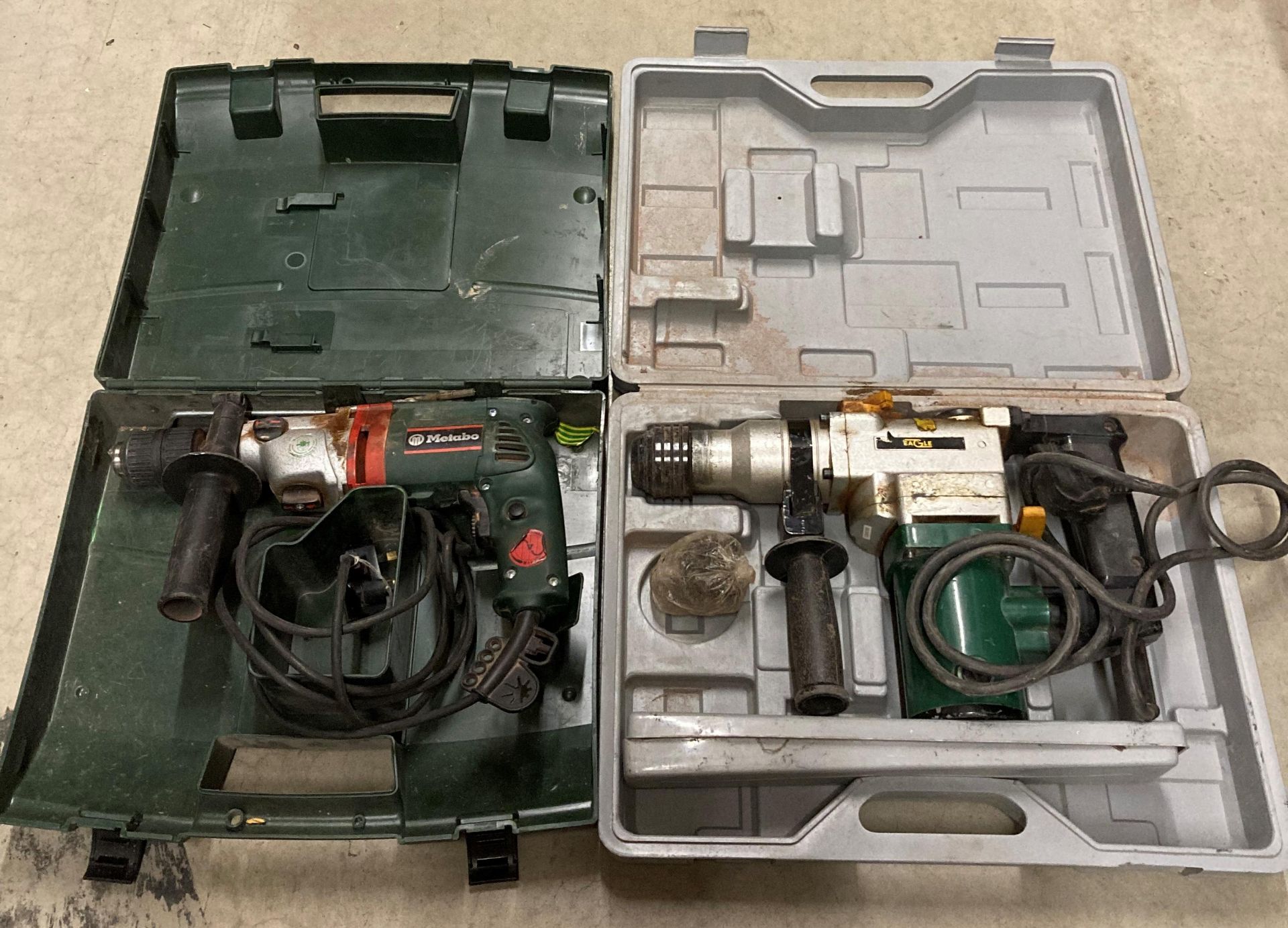 A Metabo (240v) hammer-drill in case and an Eagle ZIC-3L-26 800w (240v) heavy-duty hammer-drill