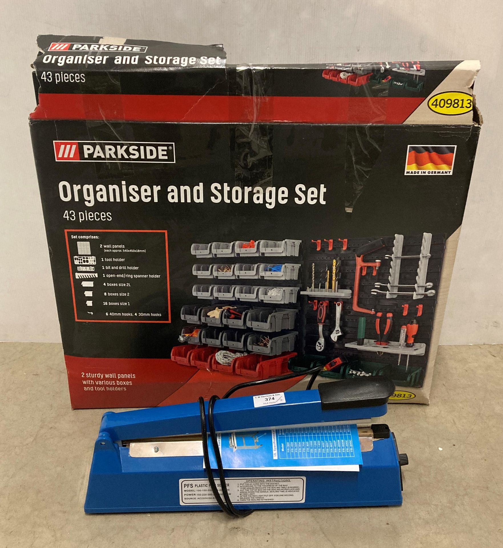 Parkside 43-piece organiser and storage set in box (please note: box has been opened) and a PFS-300