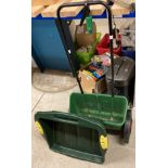A Scotts Evergreen two-wheel spreader and a green plastic garden tray (2) (saleroom location: S06)