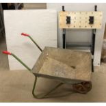 Two items - Power Devil work bench and a galvanized wheel-barrow (saleroom location: N05-1)