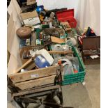 Contents to pallet etc - 4 x crates, 4 x tool boxes containing an assortment of hand tools, cables,
