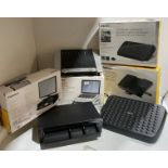1 new (but tatty box) Fellowes 3 height adjustable monitor riser, 1 new Fellowes standard footrest,