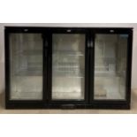 Polar G-Series model: GL004 3-door pull-open glass-fronted under-counter bottle fridge (black),