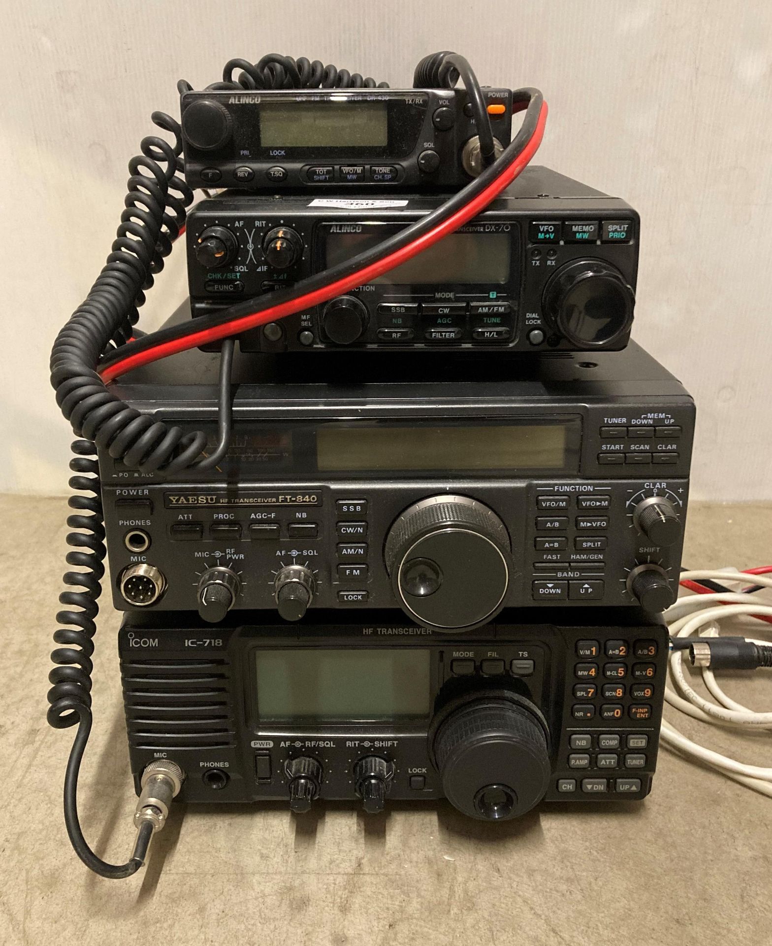 4 x assorted HF and UHF FM transceivers including Yaesu-FT-840, icom ic-718, Alinco DX-70,