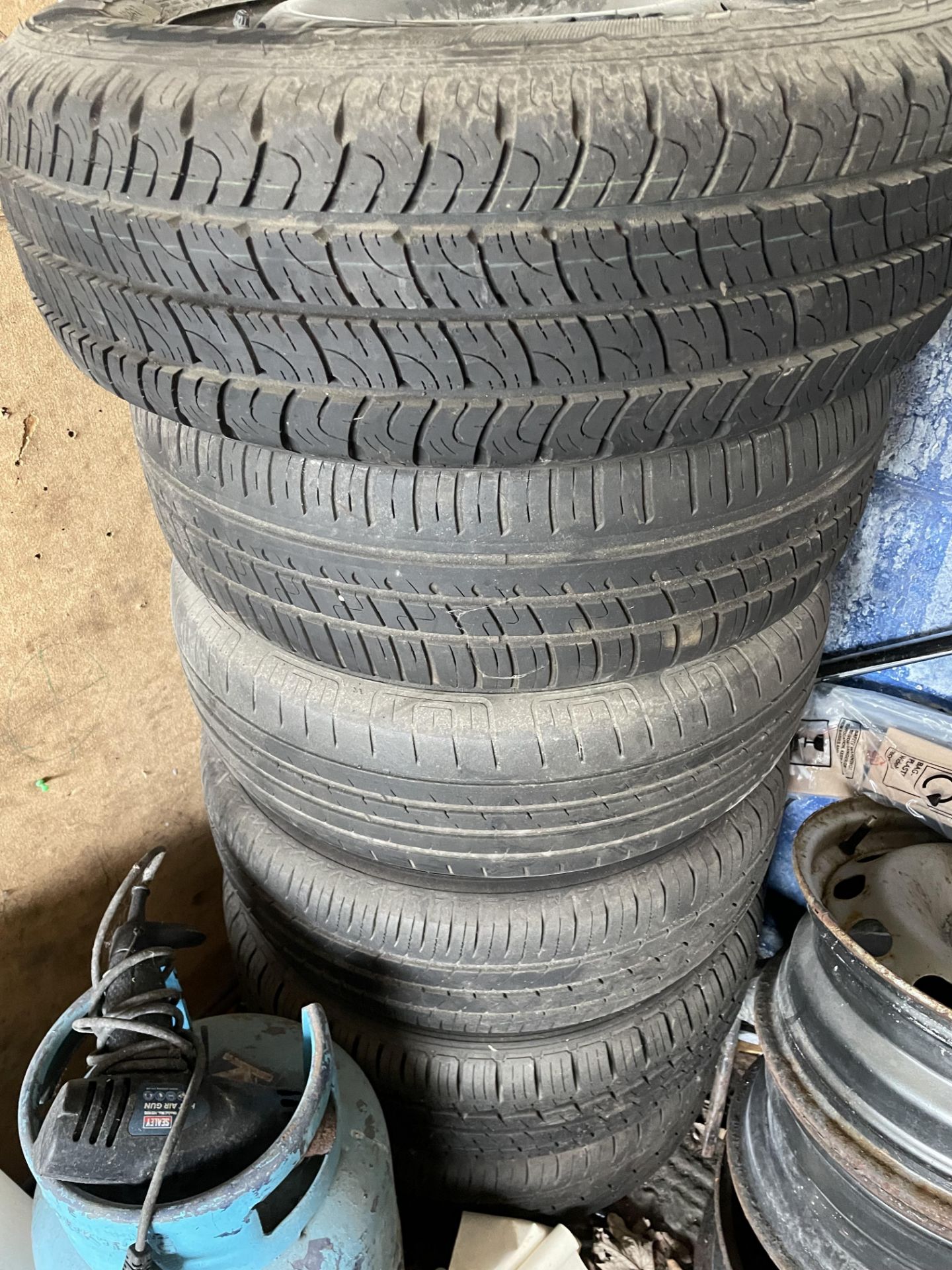 Nine assorted size steel wheels and tyres including 205/65 R16C, - Image 2 of 3
