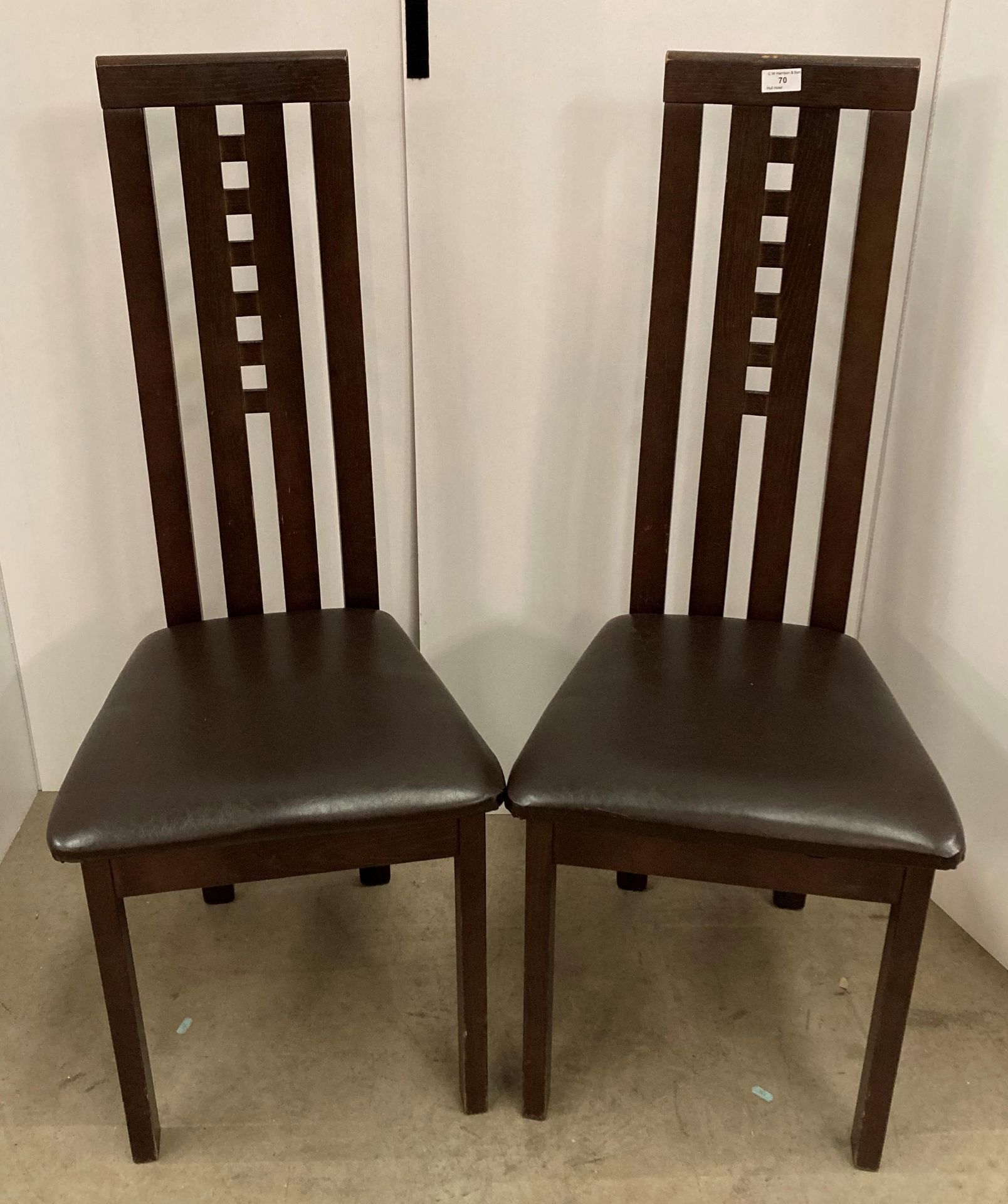 14 x Hardwood single column narrow-backed dining chairs with green textured seats (saleroom