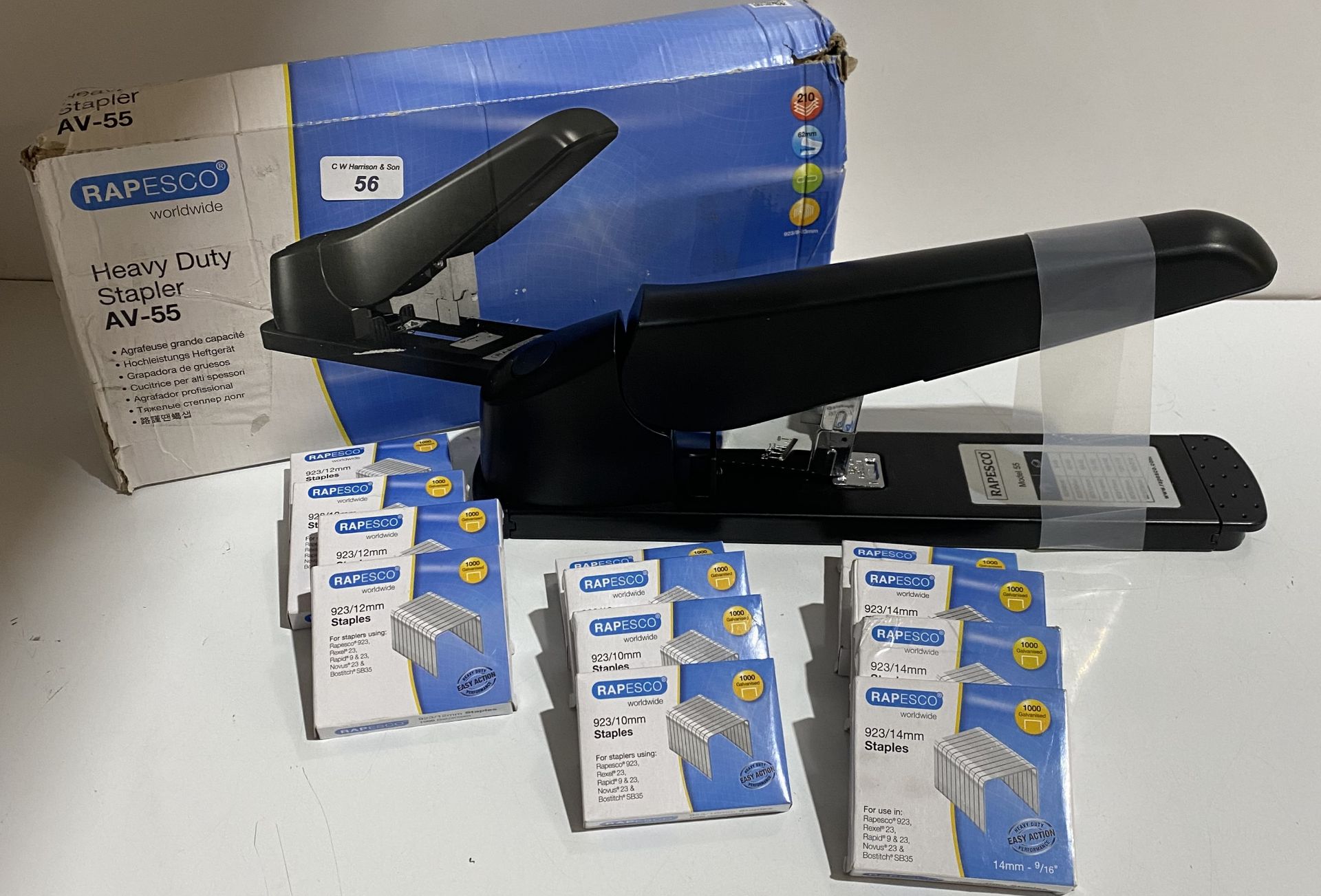 1 new (but tatty box) Rapesco AV-55 heavy duty soft action performance stapler,