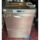 Classeq stainless steel drop-front electric glass washer and 4 x trays,