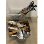 Contents to 2 x boxes - assorted hand tools, gardening tools,