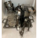 4 x assorted sauce pans, 12 x ladles, 5 x metal sieves, stainless steel meat hooks,