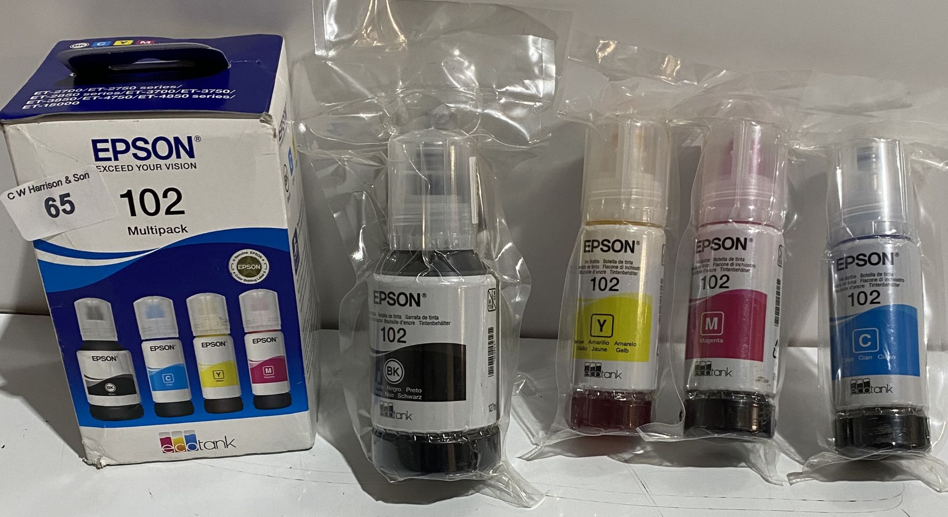 1 Epson 102 multipack 4 colours date June 2028, 2 Epson 102 black ink date June 2026,