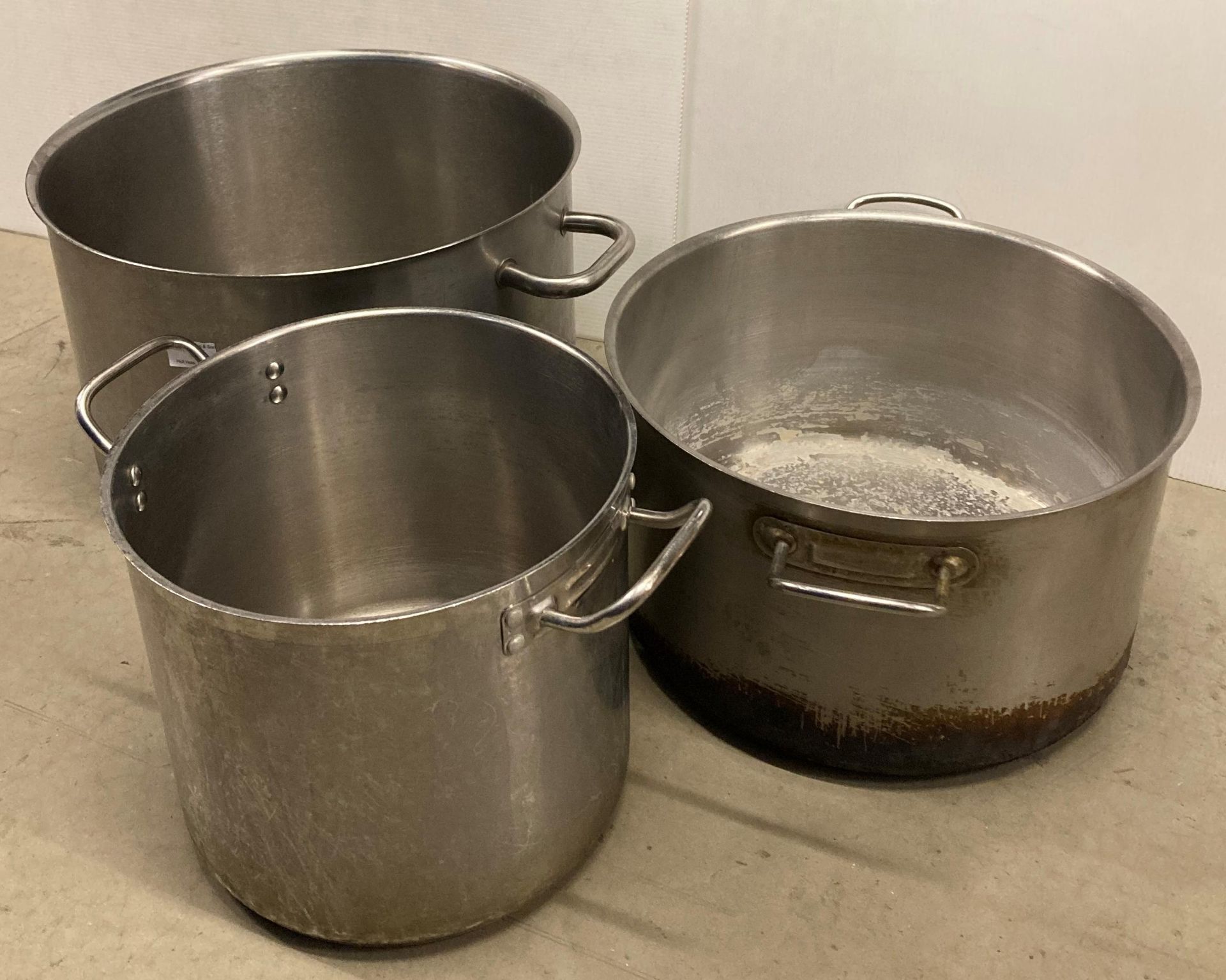 3 x heavy-duty stainless steel stock pans,