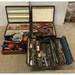 3 x assorted tool boxes and hand tools including spanners, screwdrivers, chisels, hammers,