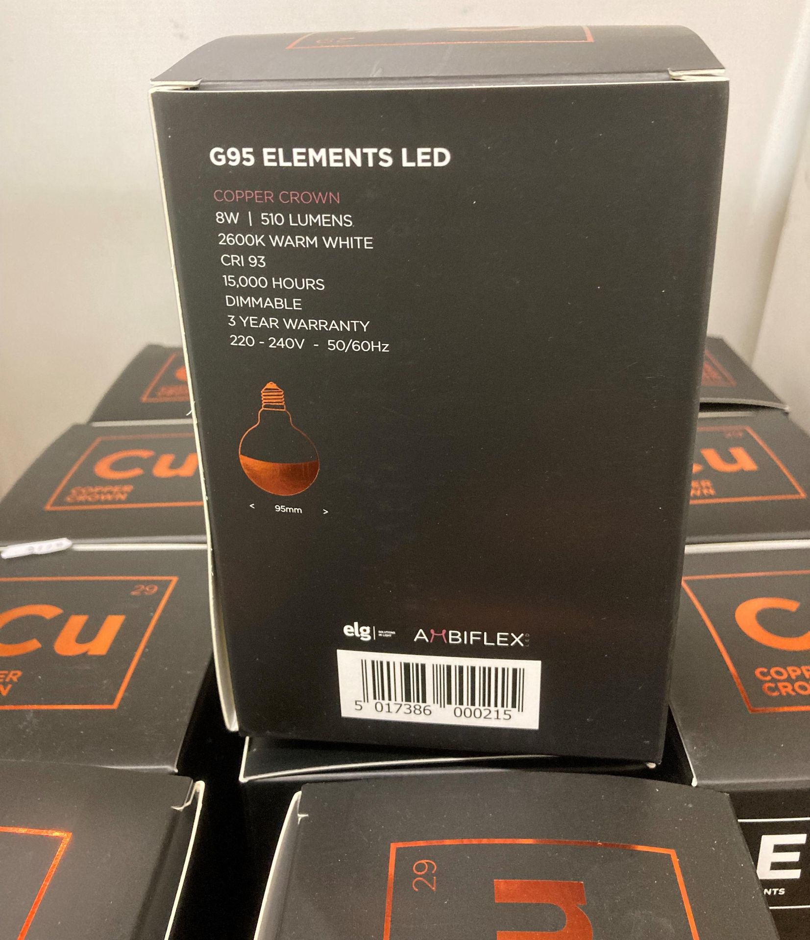12 x Cu Copper Crown G95 elements LED 8W dimmer bulbs, 510 lumens 2,600K warm white 15, - Image 2 of 2
