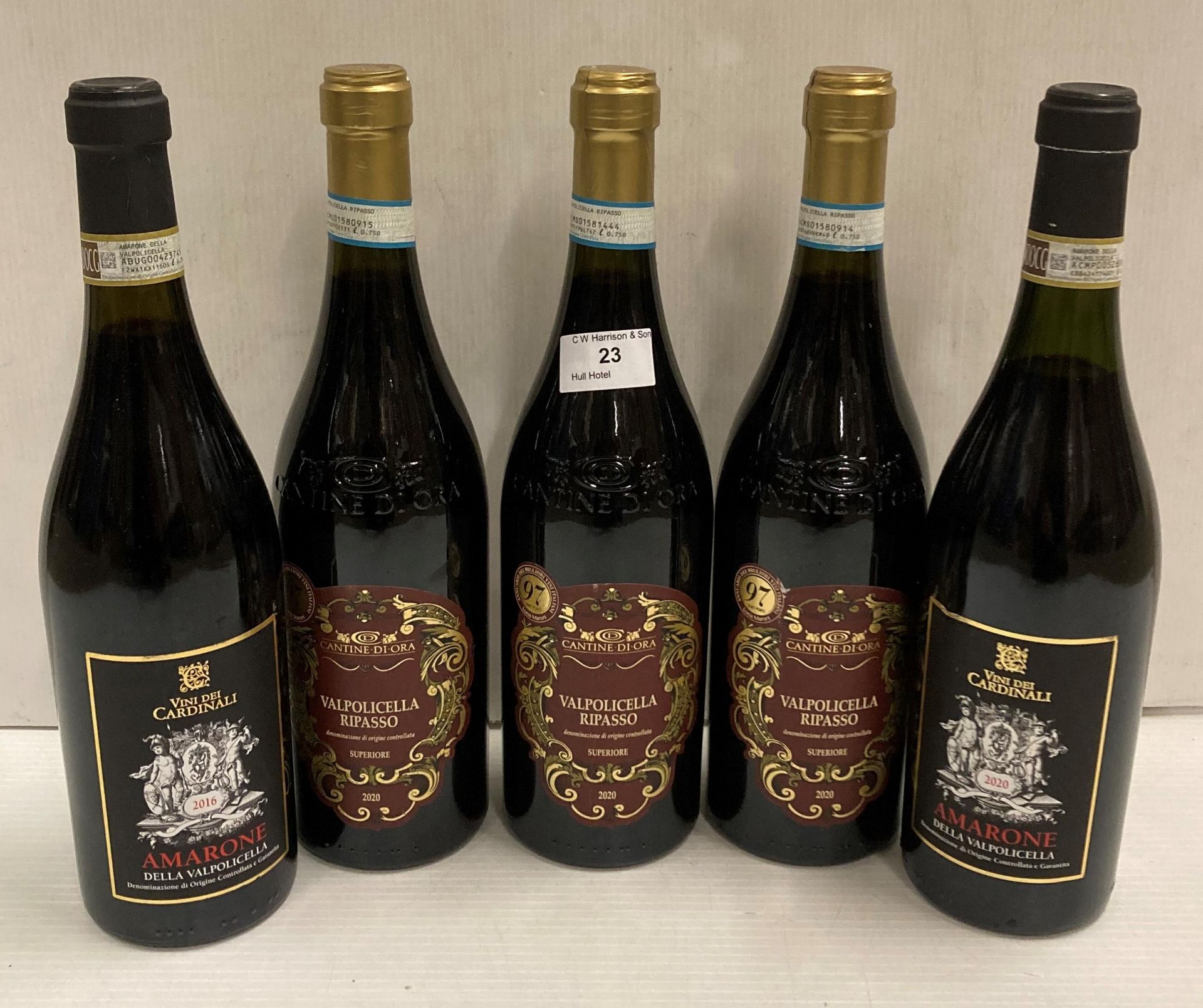 5 x 75cl bottles Valpolicella red wine by Vini dei Cardinali,