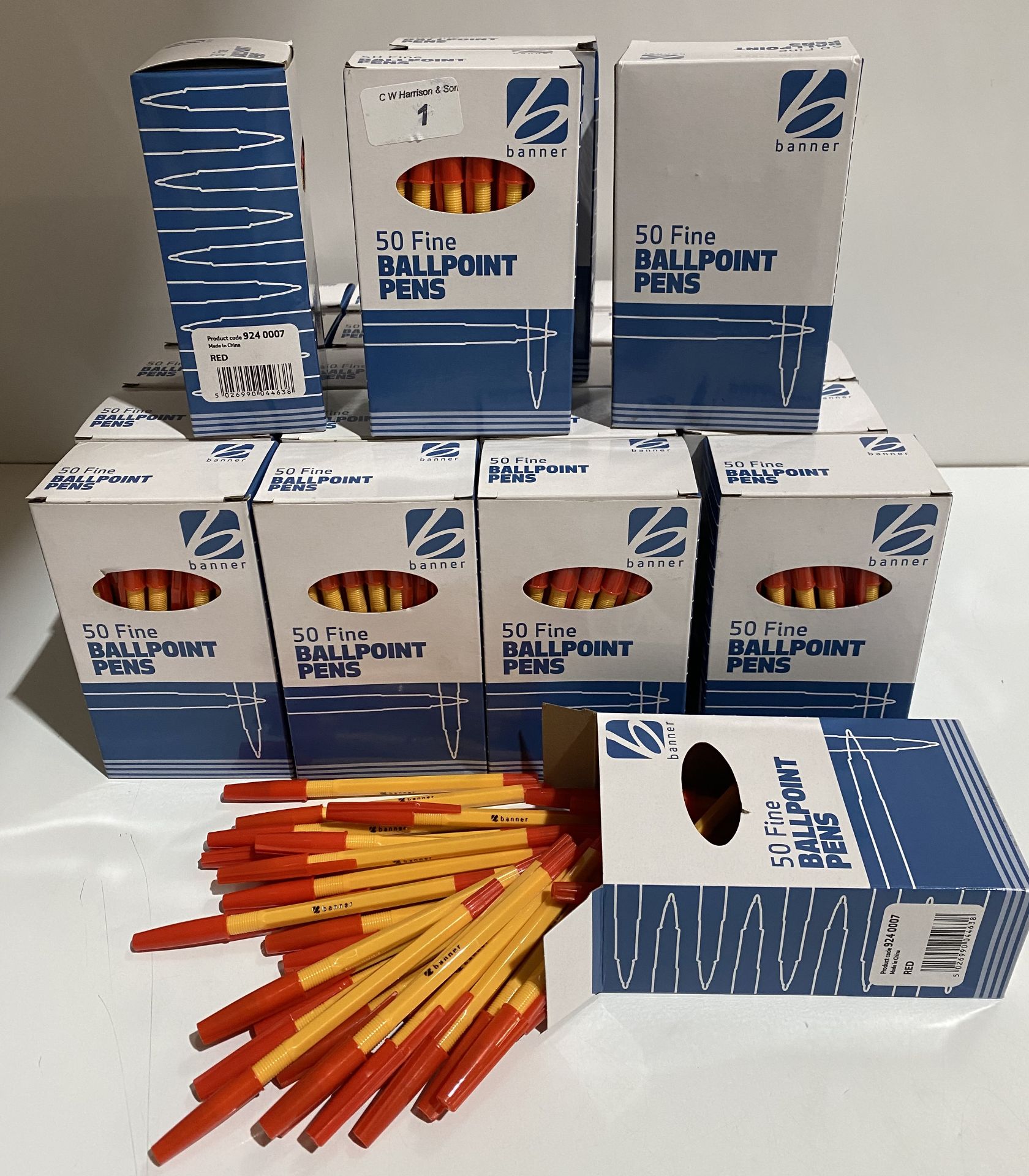 25 boxes of 50 red ballpoint pens fine tip not retractable