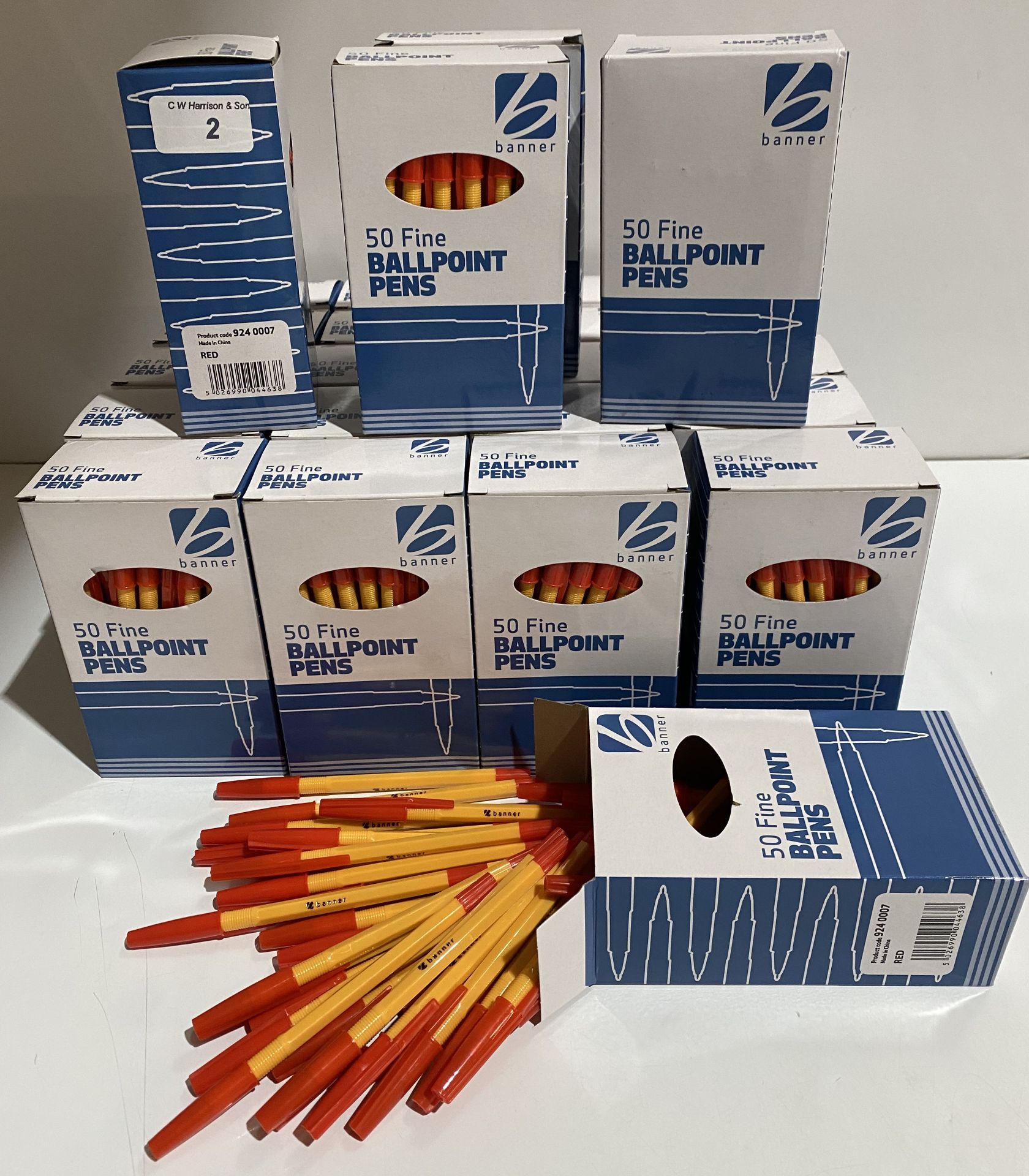 25 boxes of 50 red ballpoint pens fine tip not retractable