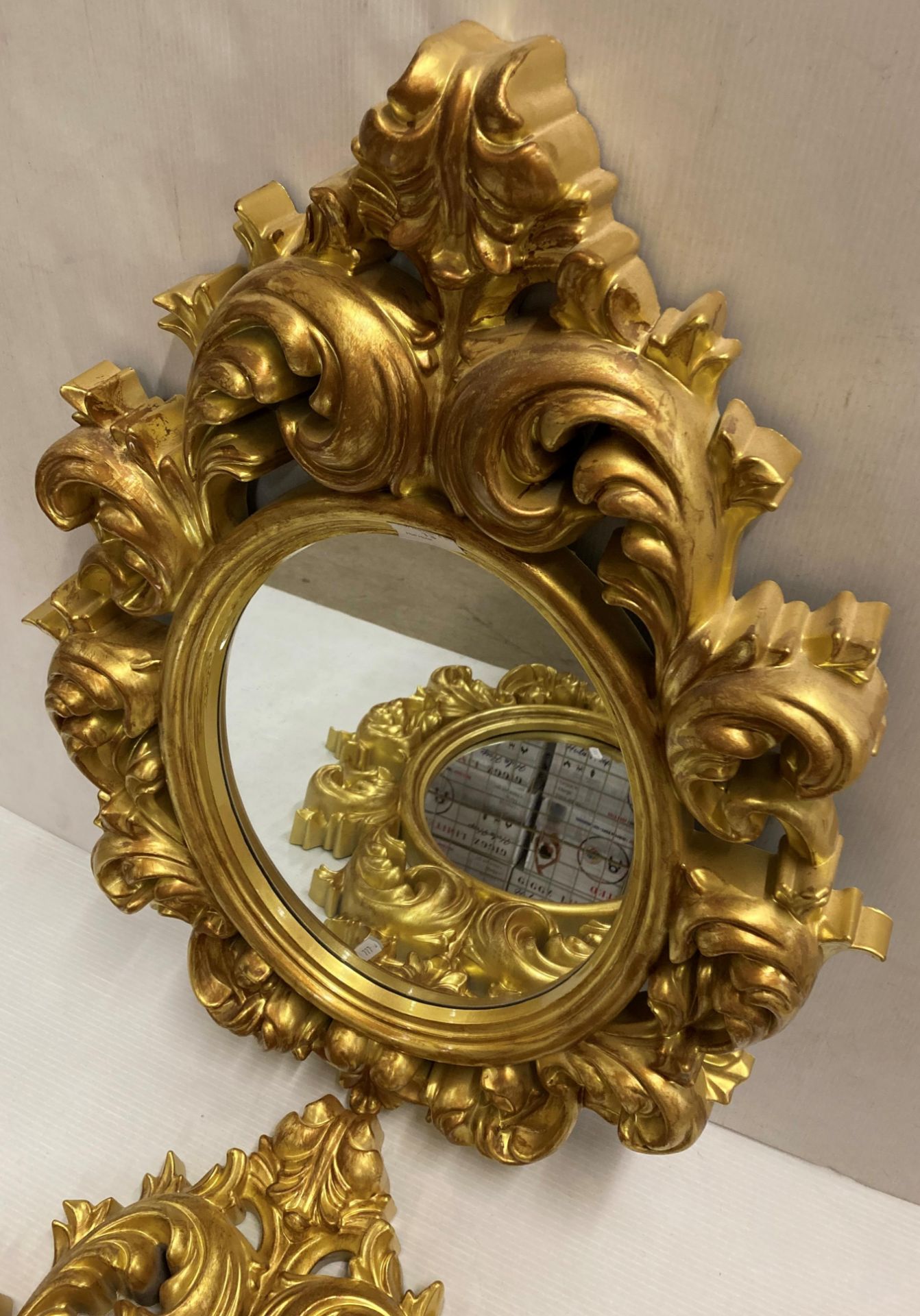2 x Gilded plastic ornate oval wall mirrors, - Image 2 of 2
