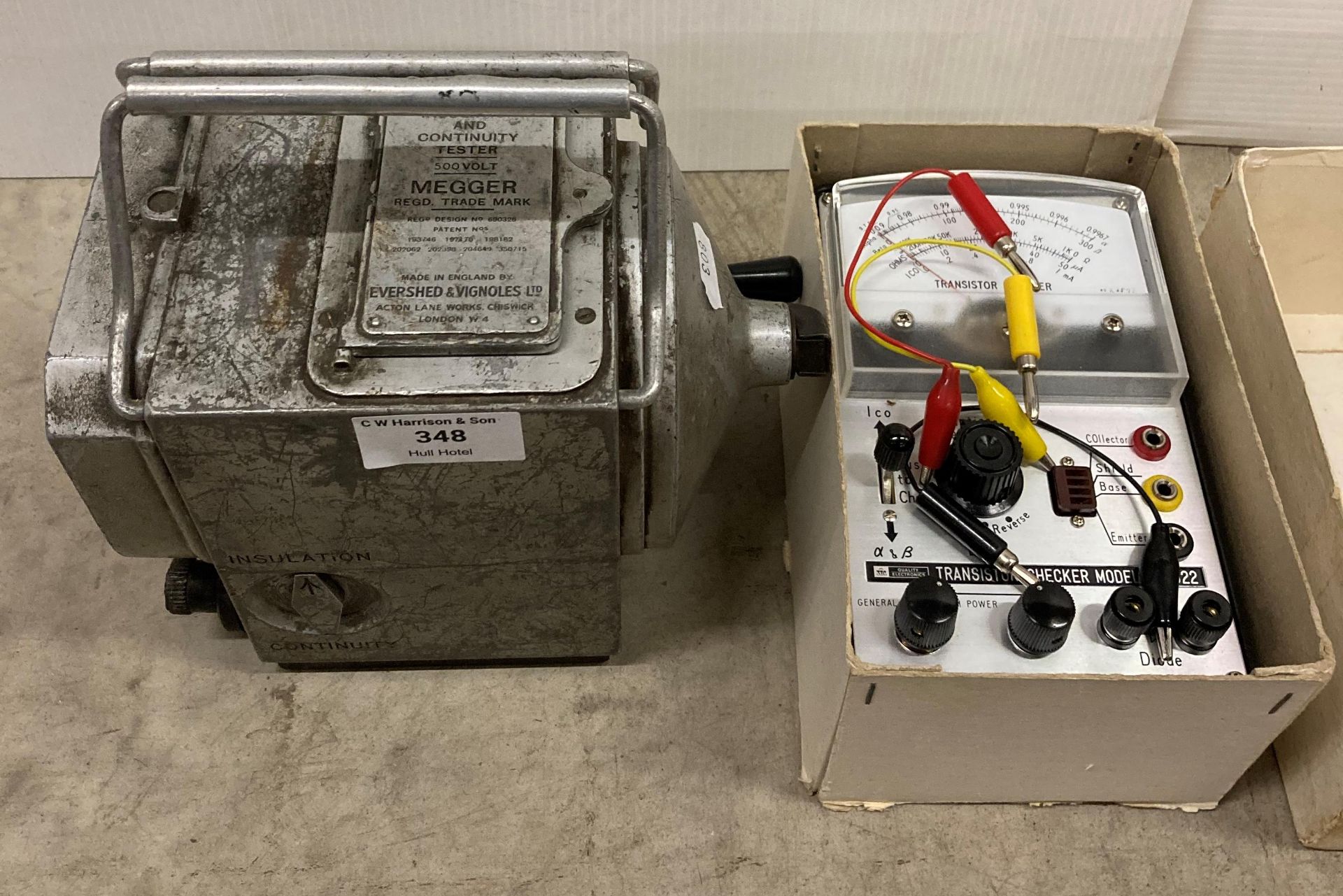 Two items - a Meg insulation and continuity tester (500v) mega and a TTC transistor checker model:
