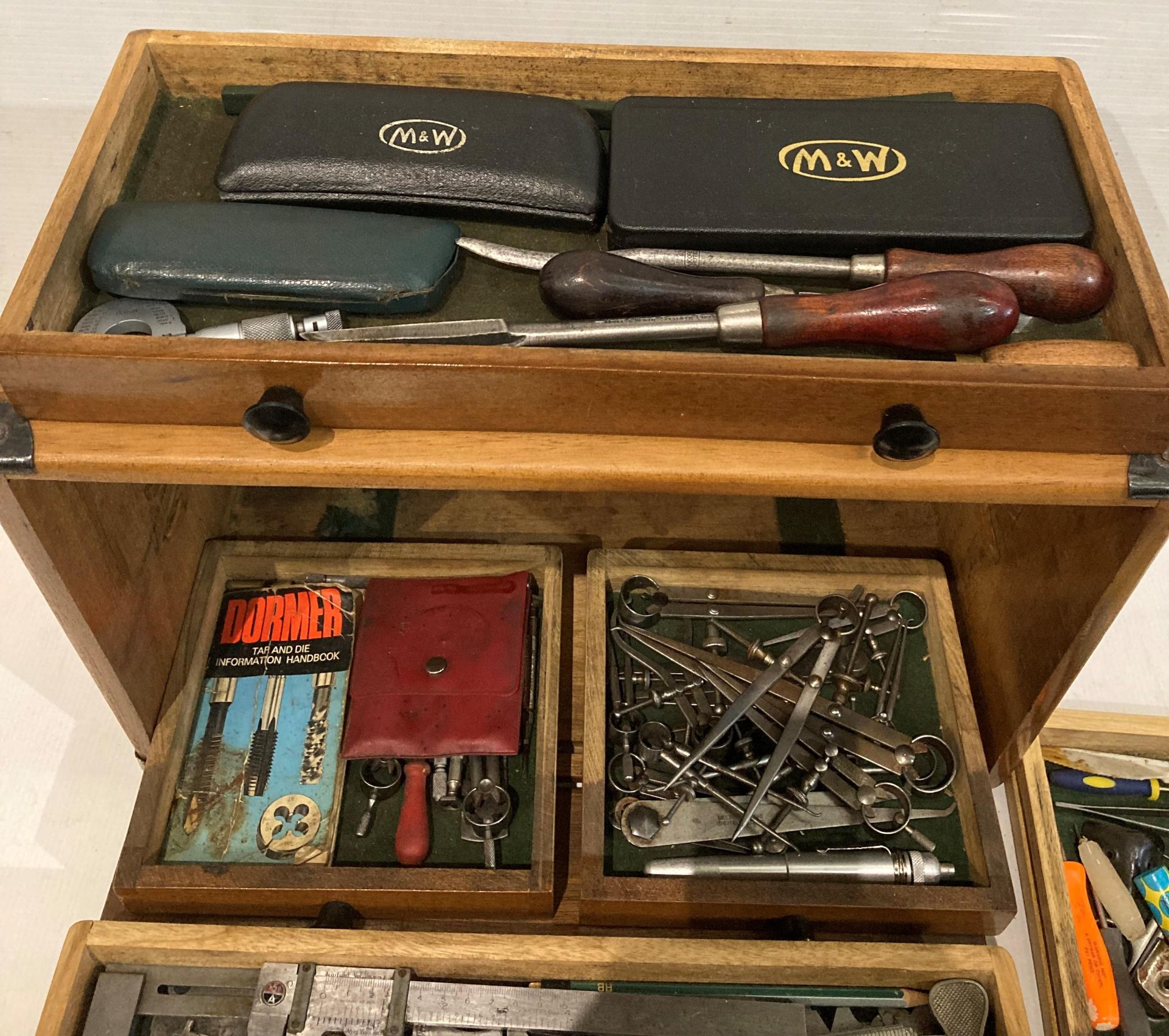 A wooden Moore & Wrights engineers' 7 drawer cabinet with pull-down (lockable - with key), - Image 4 of 6