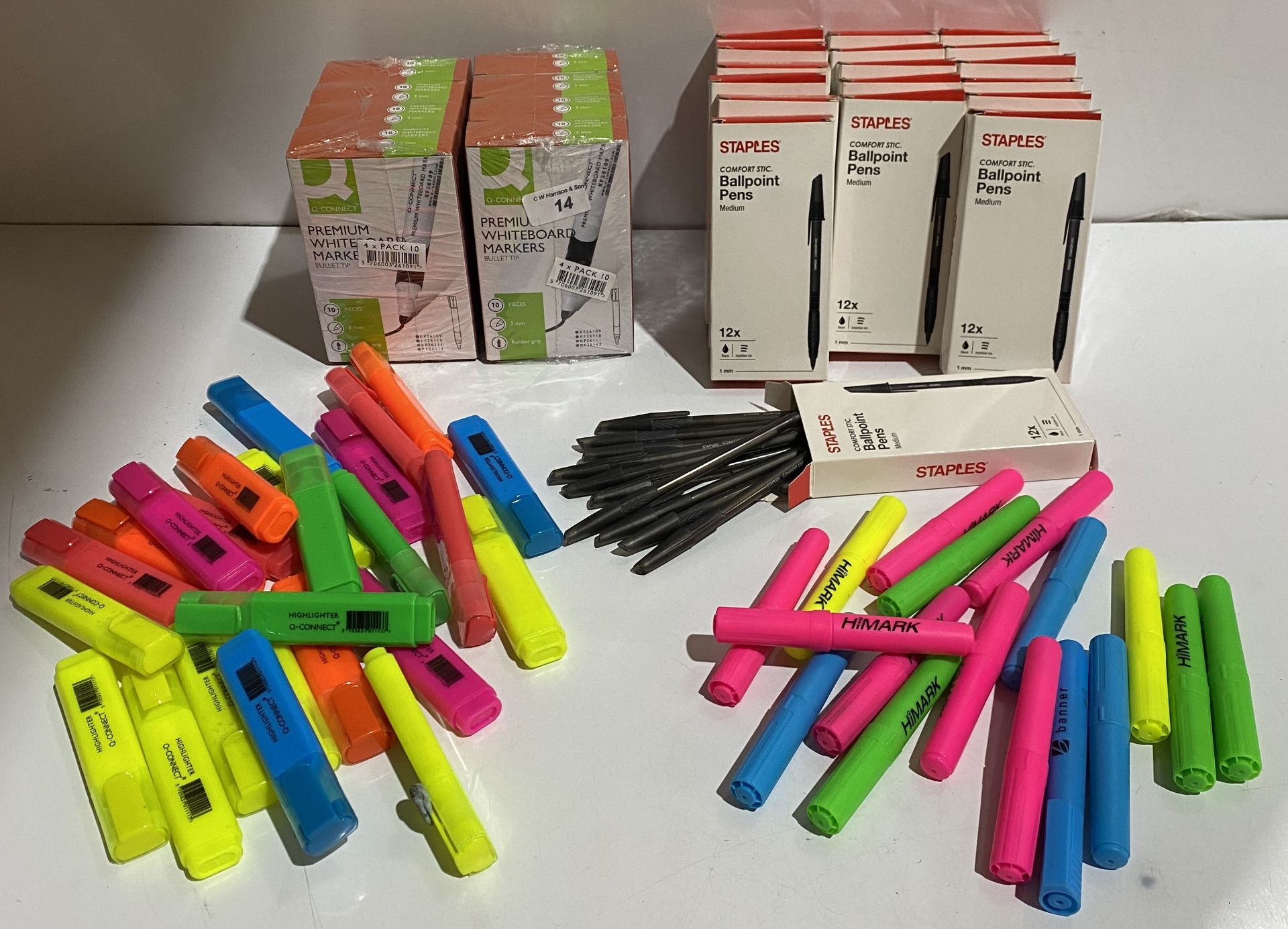 42 assorted colour highlighters, 8 boxes of 10 black whiteboard markers,