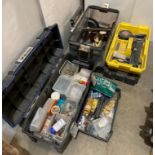 2 x Large tool boxes and contents - assorted plastering equipment (trowels, board,