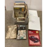 Contents to box - assorted car manuals and folders including Volume 1 & 2 Workshop Manual for Rolls