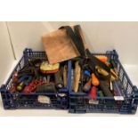 Contents to two crates - assorted hand tools including quick grip clamps.