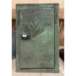 A vintage green metal engineer's single-door cabinet with 2 x adjustable shelves,