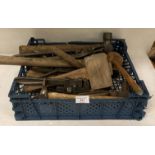 Contents to crate - assorted hand tools including hammers, snips, No 10 wrench,
