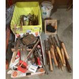 Contents to crate and box - assorted hand tools including 20 assorted lathe chisels,
