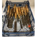 Contents to crate - 16 x assorted wood chisels by Ward, Marples & Son,