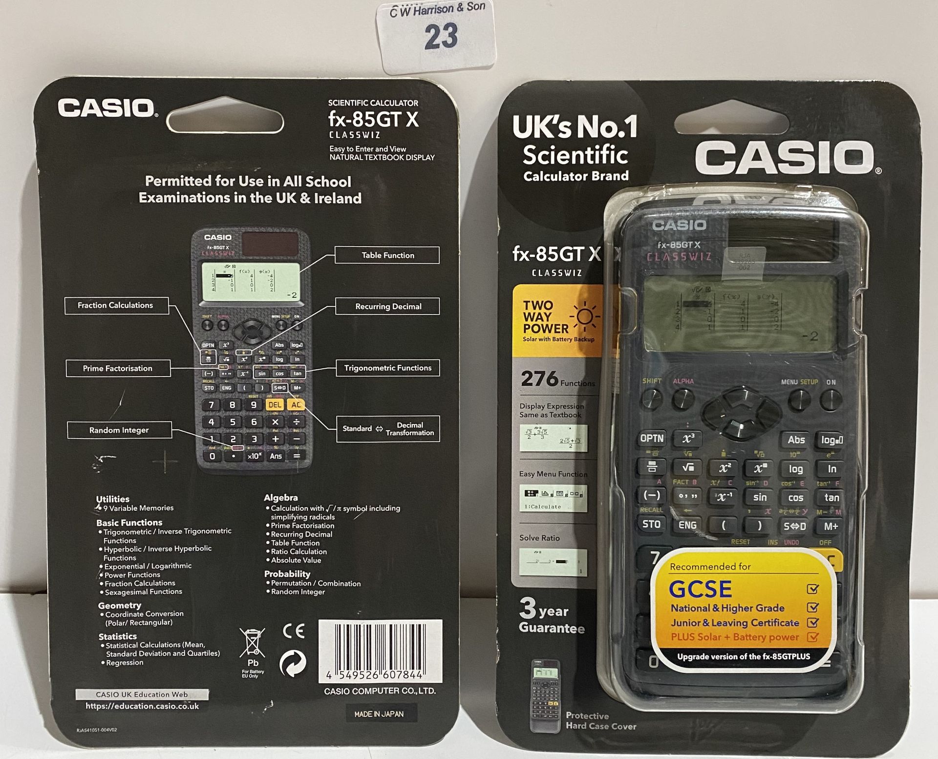 2 New Casio FX-85GTX two way power 276 functions GCSE and higher grade scientific calculators