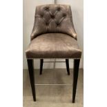 4 x leather and wood deep buttoned high level bar chairs with studded effect and centre ring pulls